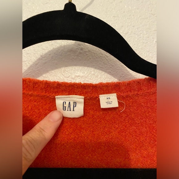 GAP Women size XS soft V Neck letterman orange alpaca wool nylon spandex sweater - Picture 2 of 6